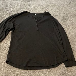 Black waffle knit top